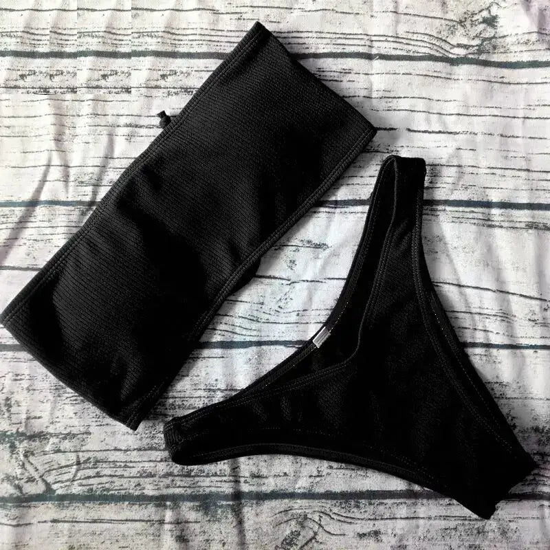 2019 Solid Bikini Brazillian Swimsuit Women Bikini Set Sexy Off Shoulder Swimwear Female Swimming Biquini Maillot De