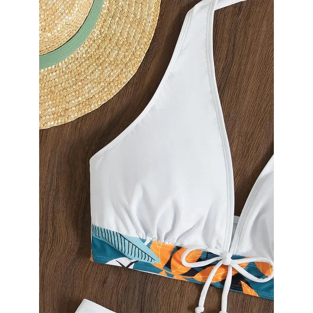 2023 Halter Bikini Set Short Swimsuit Women High Waist Swimwear Female Printed Bathers Swimming Bathing Swim Suit