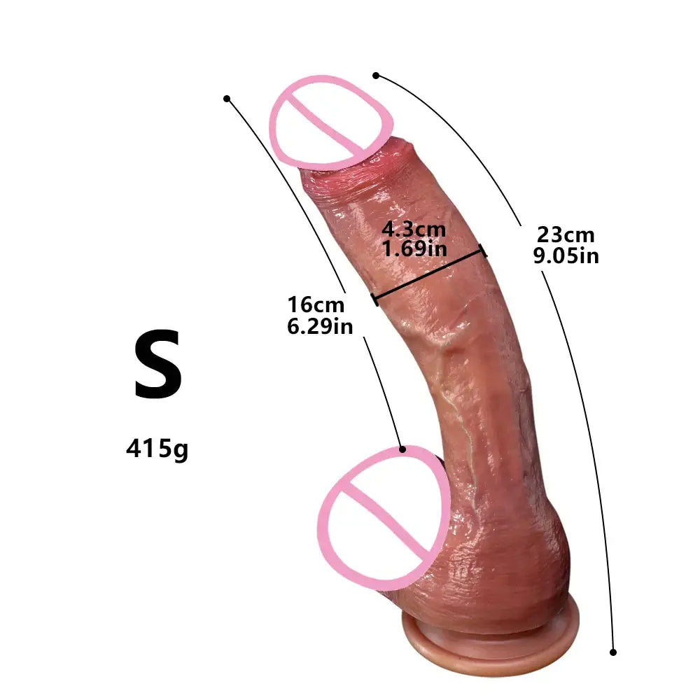 Huge Realistic Soft Dildo Masturbator Double-layer Silicone Sex Toy Suction Cup Adults - S 4.3x23cm - Realistic Dildo