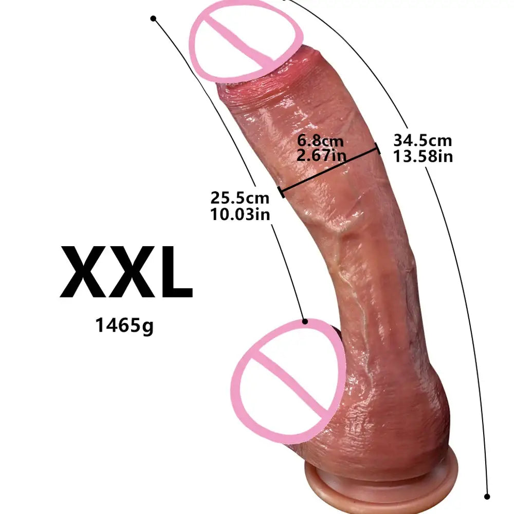 Huge Realistic Soft Dildo Masturbator Double-layer Silicone Sex Toy Suction Cup Adults - Realistic Dildo