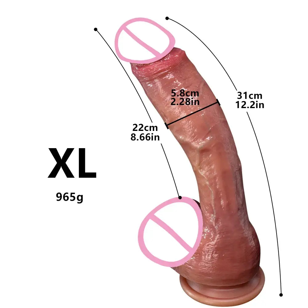 Huge Realistic Soft Dildo Masturbator Double-layer Silicone Sex Toy Suction Cup Adults - XL 5.8x31cm - Realistic Dildo