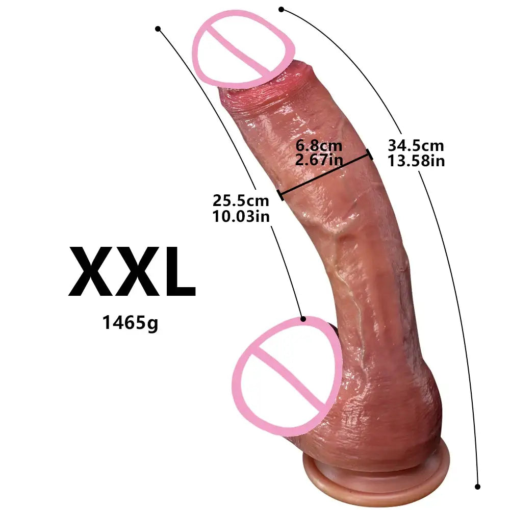 Huge Realistic Soft Dildo Masturbator Double-layer Silicone Sex Toy Suction Cup Adults - XXL 6.8x34.5cm - Realistic
