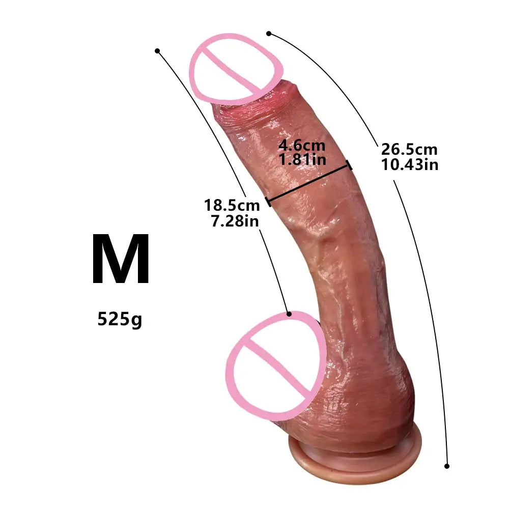 Huge Realistic Soft Dildo Masturbator Double-layer Silicone Sex Toy Suction Cup Adults - M 4.6x26.5cm - Realistic Dildo