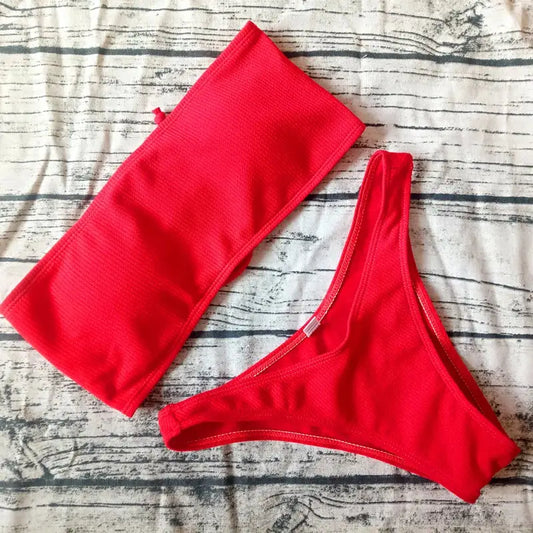 2019 Solid Bikini Brazillian Swimsuit Women Bikini Set Sexy Off Shoulder Swimwear Female Swimming Biquini Maillot De