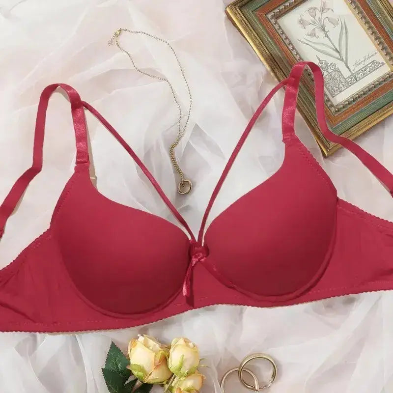 Beauwear Simple Solid T-Shirt Bra for Women Comfy Breathable Cut Out Push Up Bra with Foam - Red / 95C