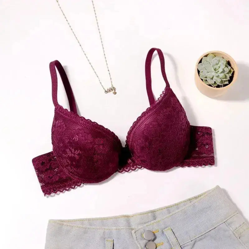 Beauwear Small Size Bras for Women Lace Molded Cup Bra with Wire No Pad 75B 80B 85B - WineRed / 75B