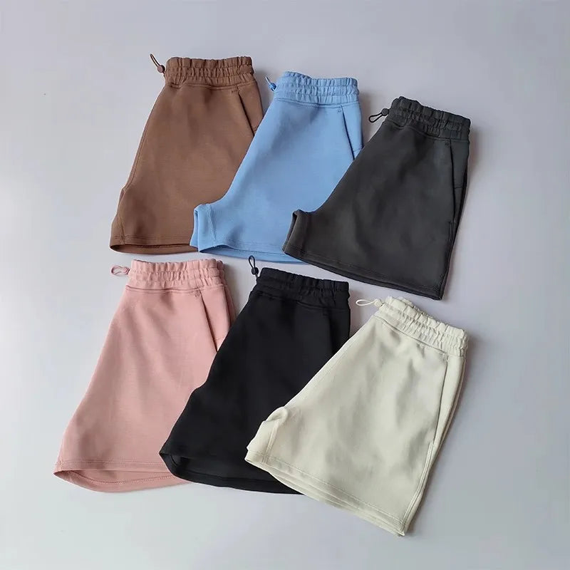 Casual Sports Shorts for Women in Various Colors Including Brown, Blue, Pink, Black, and Grey