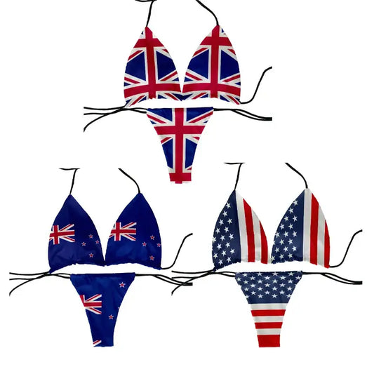 Funny flag pattern printed swimsuit ladies beach swimming two-piece suit women’s bikini fashion gift