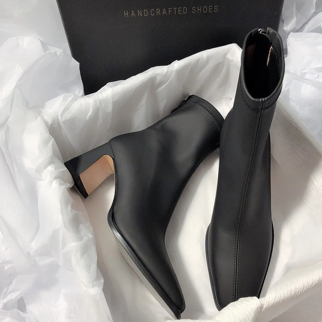 Black fashion boots with back zipper and block heel handcrafted by The Lady's Haven Boutique