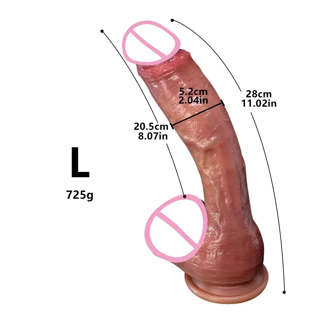 Huge Realistic Soft Dildo Masturbator Double-layer Silicone Sex Toy Suction Cup Adults - L 5.2x28cm - Realistic Dildo