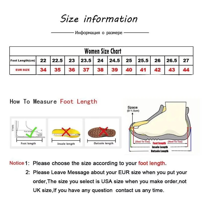 Size chart and measuring guide for pointed toe flats from The Lady's Haven Boutique showing foot length and EUR shoe sizes