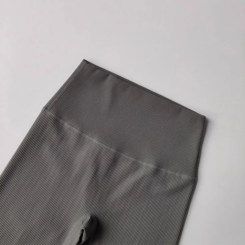 Ribbed cycling yoga gym shorts for women in grey with a high waist design