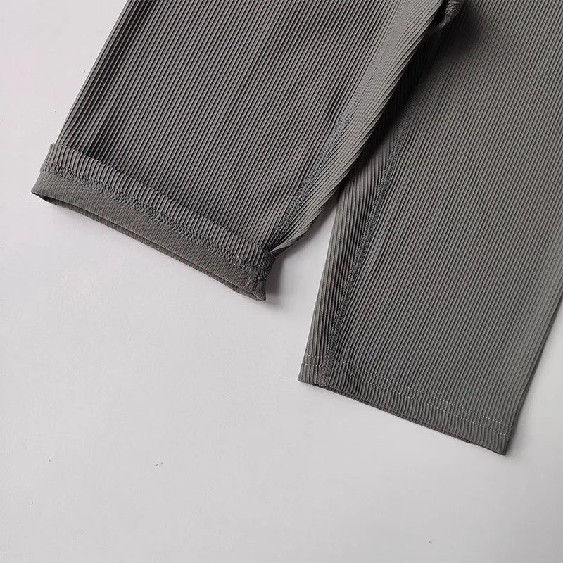 Ribbed cycling yoga gym shorts for women in a stylish gray fabric, perfect for activewear and comfort.