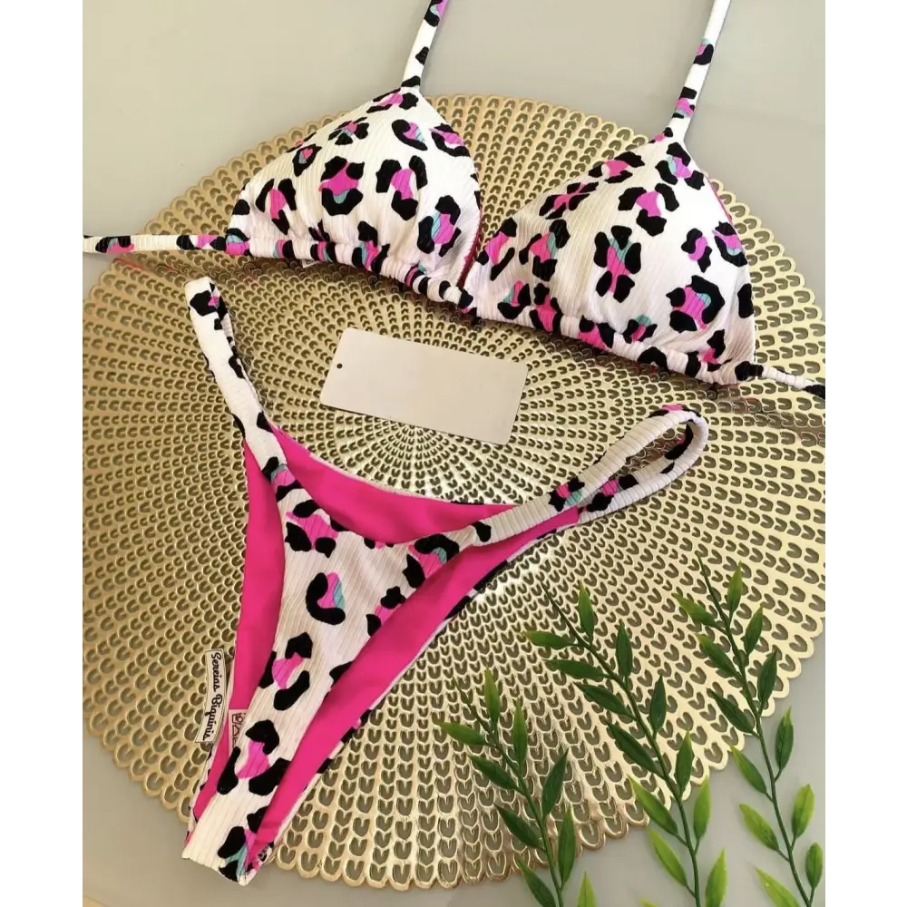 Swimwear Women Cute Cherry Print Brazilian Thong Bikini Set Sexy Thong Swimsuit Two Pieces Bathing Suit Women 2023