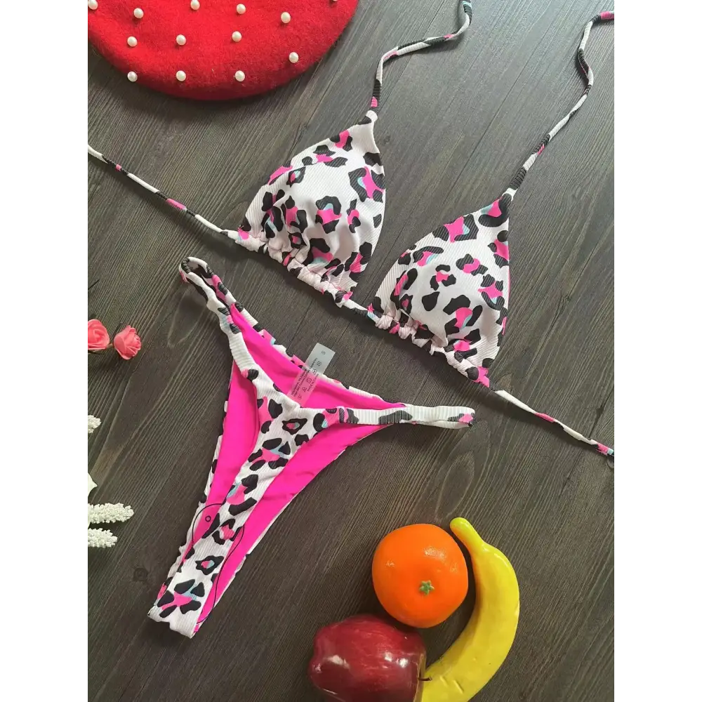 Swimwear Women Cute Cherry Print Brazilian Thong Bikini Set Sexy Thong Swimsuit Two Pieces Bathing Suit Women 2023