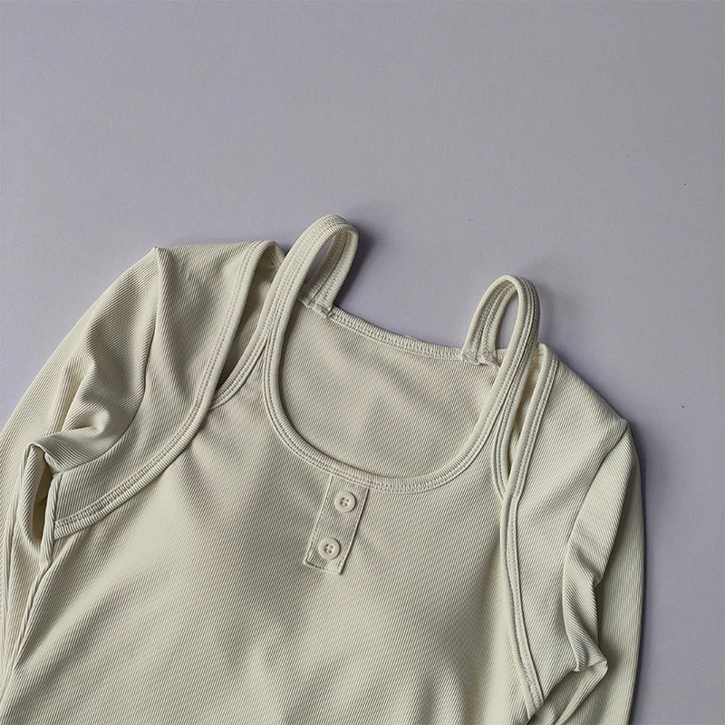 The Lady's Haven Boutique long sleeve yoga crop tops for women in soft light beige fabric