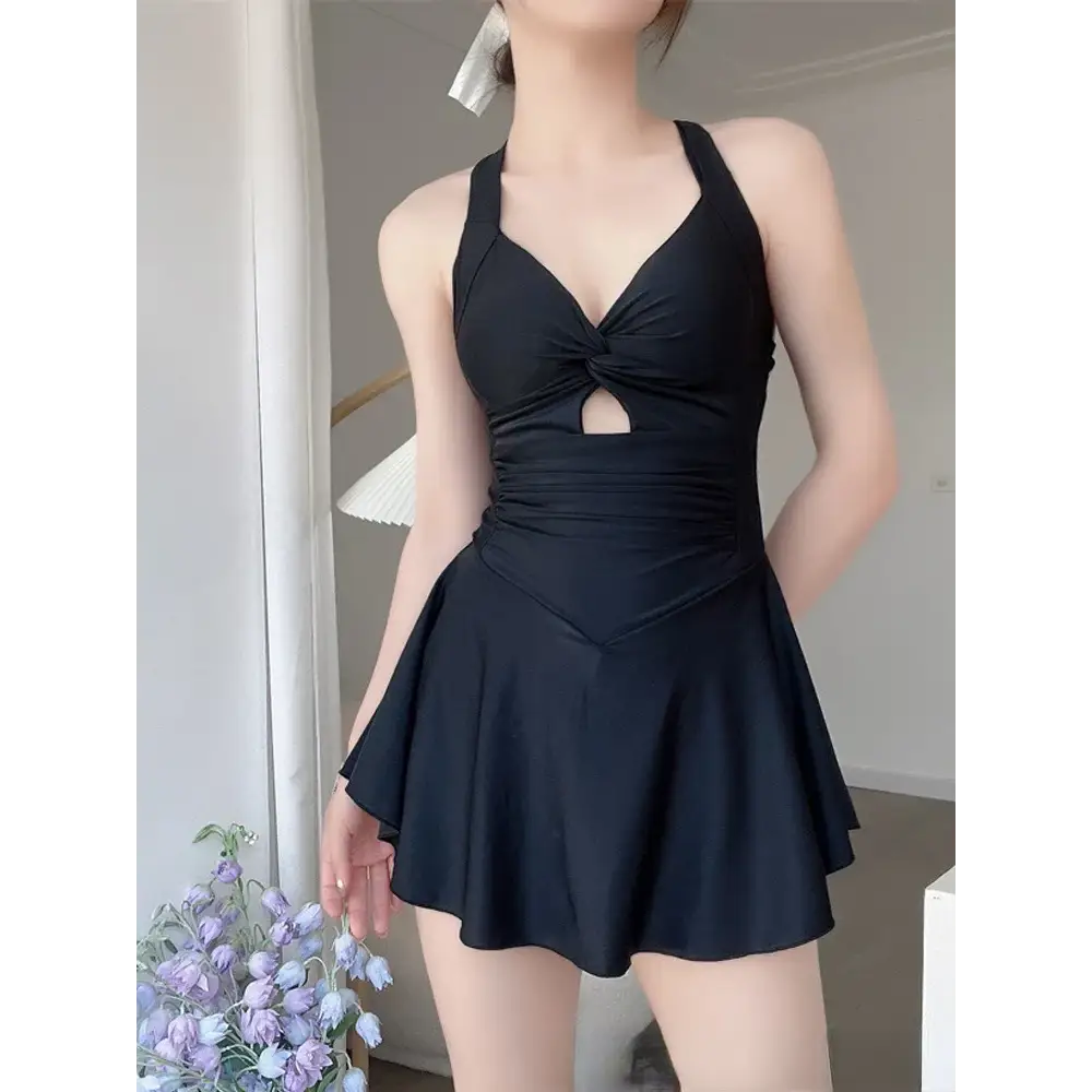 Women Hanging Neck Sweet Cute Swimwear Sexy One-piec Beach Wear Swim Suit Beach Dress Swimsuit High Waist Bathing Suit