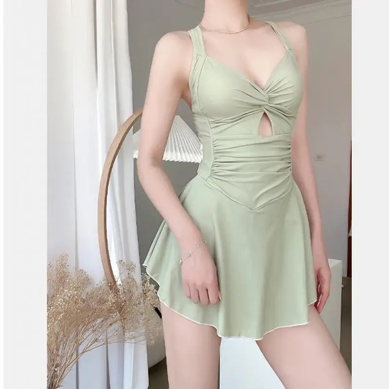 Women Hanging Neck Sweet Cute Swimwear Sexy One-piec Beach Wear Swim Suit Beach Dress Swimsuit High Waist Bathing Suit