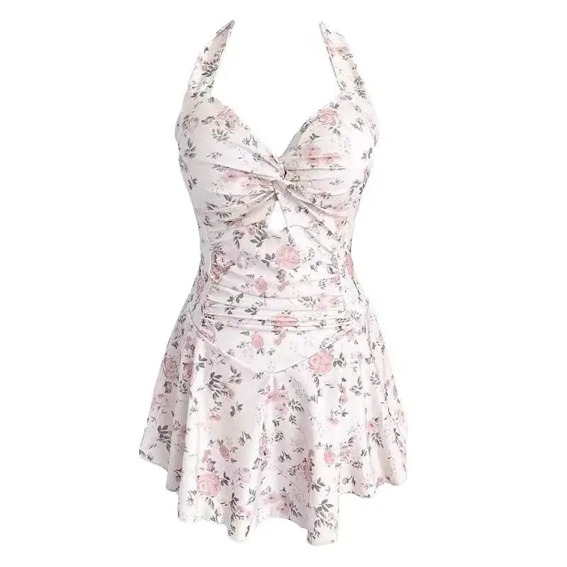 Women Hanging Neck Sweet Cute Swimwear Sexy One-piec Beach Wear Swim Suit Beach Dress Swimsuit High Waist Bathing Suit