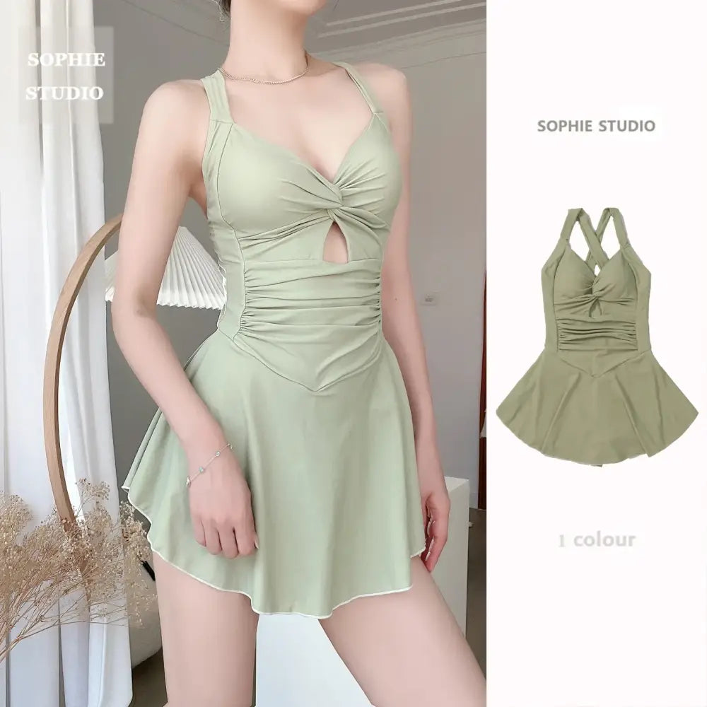 Women Hanging Neck Sweet Cute Swimwear Sexy One-piec Beach Wear Swim Suit Beach Dress Swimsuit High Waist Bathing Suit