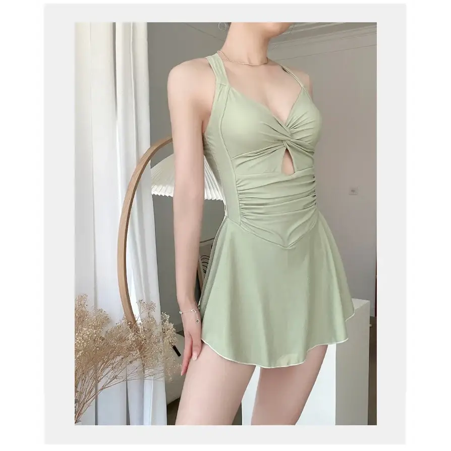 Women Hanging Neck Sweet Cute Swimwear Sexy One-piec Beach Wear Swim Suit Beach Dress Swimsuit High Waist Bathing Suit