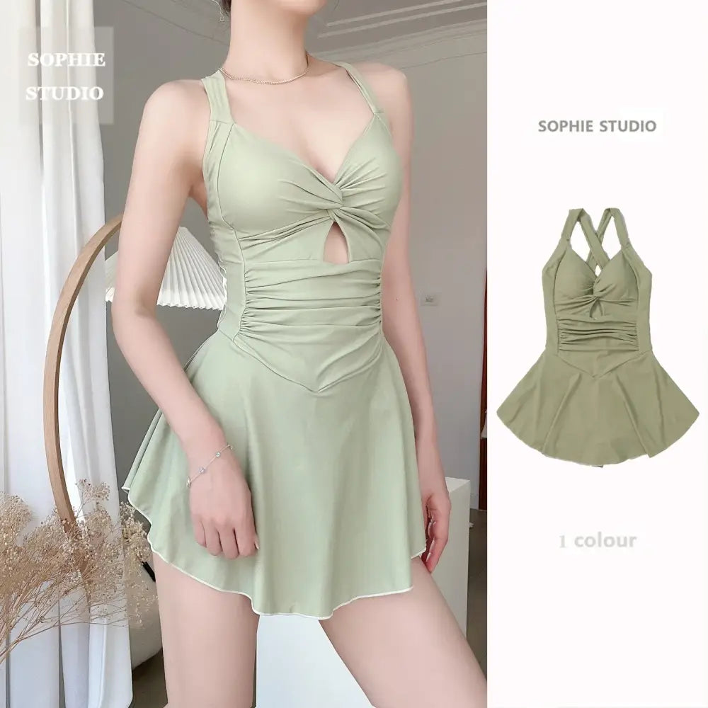 Women Hanging Neck Sweet Cute Swimwear Sexy One-piec Beach Wear Swim Suit Beach Dress Swimsuit High Waist Bathing Suit