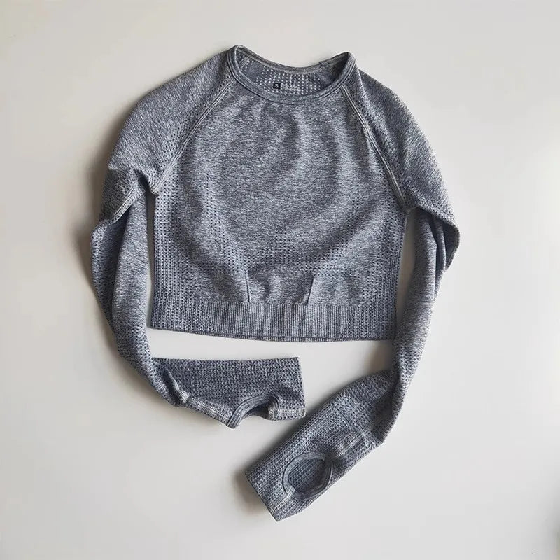 Gray Cropped Long Sleeve Top from The Lady's Haven Boutique, ideal yoga fitness tops for women